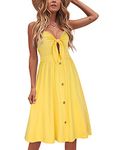 VOTEPRETTY Womens Summer Sundress V Neck Tie Front Spaghetti Strap Beach Dresses with Pockets (Yellow,M)