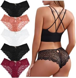 Zhiaek Lot de 5 Culotte Dentelle Sexy pour Femme String Femme Sexy Chic Tanga sous Vêtements Féminins Lingerie Shorties Hipster Stretch Slips Ultra Minces