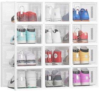 ADVWIN 16 Pack Shoe Boxes, Stackable Shoe Storage Boxes, Plastic Shoe Containers with Aroma Sticks for Small, Medium and Large Shoes (36 * 25 * 19cm) Healthy Material & Space Saving