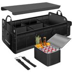 HAOKAY Heavy Duty Large Car Trunk Orgnaizer, SUV Trunk Organizer, Car Storage Organizer with Removable Insulated Leakproof Cooler Bag， Collapsible Car Organizer Foldable Cover