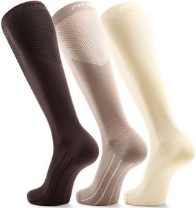 FITRELL 3 Pairs Compression Socks for Women and Men 20-30mmHg- Support Socks for Travel, Running, Nurse, Knee High Socks, Tan+Almond+Khaki S/M