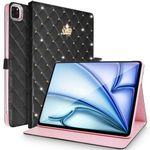 Changjia iPad Air 4th Gen 10.9 Inch 2020/ iPad Pro 11 Inch 2020 & 2018 Case, Crown Bling Diamond PU Leather Smart Auto Sleep/Wake Shockproof for Apple iPad Air 4/iPad Pro 11-in.2020&2018 (Black)