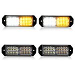 OPP ULITE 4Pcs Emergency Strobe Lights Amber White 24-LED Hazard Beacon Warning Signal Lights Super Bright 12V-24V Flashing Work Light Bar for Car Vehicle SUV Truck Trailer Boat Van(CB-03-WY)