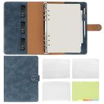 Skycase Leather A5 Ring Binder Notebook, 6 Ring A5 Binder with A5 Refill Papers, Binder Pockets and Subject Dividers Paper Sheet, Travel Binder Journal Personal Planner with Ring Binder, Navy Blue