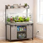 SYESWAY 55-75 Gallon Fish Tank Stand with Power Outlets, Heavy Duty Metal Frame Aquarium Stand with Barn Door, Turtle Reptile Terrariums Stand, 1000LBS Capacity, Grey