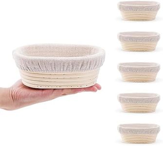 DOYOLLA Mini Oval Proofing Set (6.5inch, set of 5), Sourdough Proofing Baskets Bread Dough Rising Bowls w/Liners for Home Sourdough Bakers Baking beige