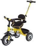 Amazon Brand - Jam & Honey Tricycle for Kids Plug and Play Parental Handle Cushioned seat guardrail (Yellow)