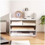 4 Tier Stackable Filing Trays, Letter Tray Organiser Desk Tidy File Document Holder A4 Paper Sorter for Office, School (Horizontal White)