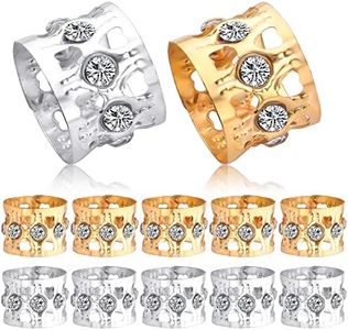 50pcs Rhinestone Dreadlocks Beads Alloy Hair Ring Decoration Braiding Hair Braid Cuff Clip Beard Hollow Heart Tube Beads Accessories for Women Men Girls, Golden and Silver