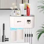 Ajex Toothbrush Holders Wall Mounted,Toothbrush Holder with Automatic Toothpaste Dispenser,Bathroom Accessory Storage Organiser with 4 Slots and 2 Magnetic Cups,Toothbrush Holders for Bathroom