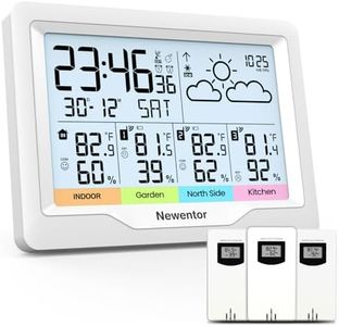 Newentor Weather Stations Wireless Indoor Outdoor Multiple Sensors, Indoor Outdoor Thermometer with Atomic Weather Clock Battery Powered, Temperature Humidity Monitor and Barometer for Home, White