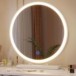 ZKIODV Round Vanity Mirror with Light, Lighted Makeup Mirror with Touch Dimmable 3-Color Lighting, Stylish Large Circle LED Vanity Mirror, Light Up Desk Mirror for Dresser, Tabletop - 48 x 52 CM White