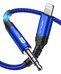 JSAUX iPhone Aux Cable 1.8M [Apple Mfi Certified] Aux to Lightning Audio Cable Nylon Braided iPhone Lightning to 3.5mm Headphone Jack Cable Compatible for iPhone 12/12 Mini/12 Pro/11/X/XR/8/7 -Blue