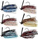 Bass Weedless Football Jig - 6 pcs Fishing Flipping Jig Head Weedguard Silicon Skirts for Bass Artificial Baits Fishing Lure Kit 1/4z 3/8oz