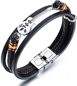 Thintom Mens Stainless Steel Genuine Leather Bracelets for Men Cool Spike Wrist Cuff Bracelets with Buckle Clasp(Guitar)