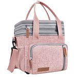 Adult Insulated Lunch Box for Work, Expandable Large Pink Lunch Bags for Women Men, Leakproof Double Deck Lunch Box Cooler Tote Bag with Removable Shoulder Strap（Pink）