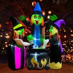 Halloween Inflatables Outdoor Decorations,6 Feet 3 Witches, LED Lights, Blow up Lighted Yard Lawn Home Family Decorations
