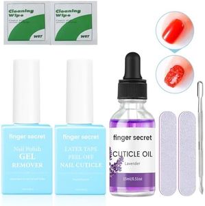 Finger Secret Nail Polish Gel Remover Kit- Professional Manicure Essential. Includes Latex Tape, Nail Cuticle Oil (Lavender), Nail Remover. 15ml/0.5floz.Ideal For Home Use and Salon.