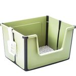 Pawsayes Cat Litter Tray Cat Litter Box with High Sides, Foldable Travel Large Open Top Litter Box for Small and Medium Cats, High Wall Low Entry Anti-Splashing Kitty Toilet with Scoop(Green)