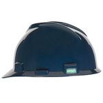 MSA 802972 V-Gard Cap Style Safety Hard Hat with Fas-Trac III Ratchet Suspension | Polyethylene Shell, Superior Impact Protection, Self Adjusting Crown Straps - Standard Size in Dark Blue