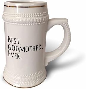 3dRose Best Godmother Ever-Gifts Mothers or Godmoms-god mom-Godparents-Black Text-Stein Mug, 18oz (STN_151526_1), 22oz, White