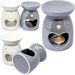 Set Of 4 Heart Shape Wax Melt Burner Ceramic Essential Oil Burners - Love Decor Pattern Scented Diffuser Warmer | Home Bedroom Holder Candle Aromatherapy | Xmas Gift Set