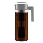 Takeya Patented Deluxe Cold Brew Iced Coffee Maker with Grey Lid Pitcher, 2 qt, Stone