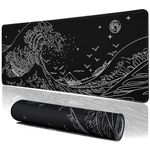 MEWOOCUE® Gaming Mouse Pad for Desk,Large Sea Wave Mousepad Laptop,Black White Japanese Anime Mouse Mat,Long XXL Waterproof Keyboard Pads,Big Non-Slip Mouse Pads for Game Office Home（31.5 x 11.9 in）