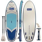 ISLE Megalodon Inflatable Stand Up Paddle Board, Incl. Nylon Touring Center Fin, Hand pump, 2x Paddle - Multi person SUP - Designed in California - Aqua/Navy
