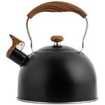 Beruyu Stove Top Whistling Kettle, Stainless Steel Tea Kettle Teapot with Foldable Anti-Heat Handle for Gas Stove Induction Hob, 2.5L (Black)