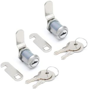 Qjaiune 2 Pack Cabinet Cam Lock with 7/8 Inch Cylinder, Offset & Hook Cam Thumb Locks, Tool Box Lock Replacement RV Locks for Storage Door File Drawer Dresser Mailbox, Nickel Finish