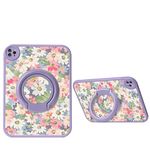 360 Rotatable Case Compatible with iPad 9th Generation Case Flower Pattern iPad 8th 7th Generation Case Floral Illustration Portable Case Rotating Stand,Color E+Purple