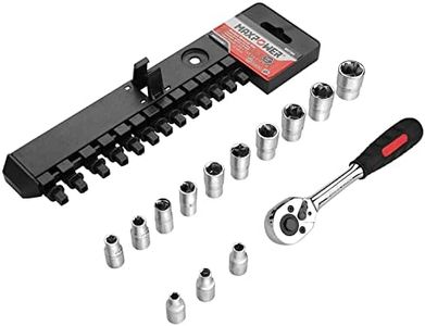 MAXPOWER 14PCS 1/4" Drive Metric Socket Set, Industrial Grade 6-Point Standard Sockets, Quick-Release Softgrip Reversible Ratchet Handle, Forged and Heat-Treated Cr-V Alloy Steel, Size 4mm-14mm