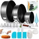 Cake Pans with Baking Supplies | 100 Pcs Springform Pan Set Includes 3 Round Non-Stick Moule a Gateau (4,7,9 inches Baking Pan)-Icing Tips-Leveler–Leak Proof Cheesecake Pan-Baking Set & EBook By RFAQK