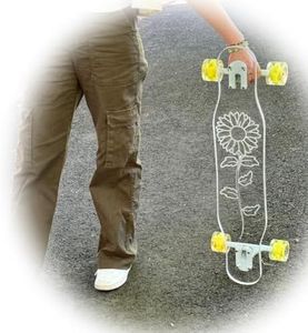 GHOST BOARDS Clear Longboard- Sunflower 33" Skinny Cruiser with LED Glow Wheels & Non-Slip Deck for Smooth Rides- Sleek Ghost Longboard Offers Control & Balance- Cruise Freely on Pro boards for Adults