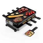 Swissmar Classic Raclette Party Grill with Reversible Cast Aluminum Non-Stick Grill Plate/Crepe Top, Outdoor & Indoor Electric BBQ, Samgyupsal Griller - Brushed Stainless Steel - 8-Person