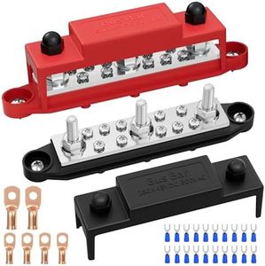 Joinfworld Power Distribution Block 12V Bus Bar 250A 5/16" Stud Marine Bus Bar Terminal Block 12 Volt DC Battery Busbar with Cover - Negative&Positive