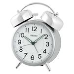 Seiko QHK063S Analog Alarm Clock | Bell Alarm, Snooze, Light, Quiet Sweep Second Hand | White Dial, Silver Plastic Case (Size: 15.2 x 7.6 x 12.2 CM | Weight: 180 gram)