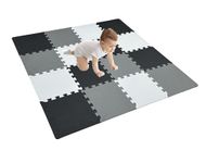 16 Pieces Tiles Foam Play Mat with Border, Interlocking Playmat Tiles, Foam Floor Mat for Kids, Puzzle Play Mat, Exercise Gym Mats – Color of Black & White & Gray