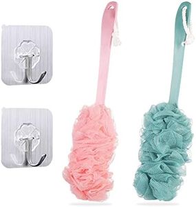 TSHAOUN 2 Pezzi Spazzola Da Doccia Bagno a Manico Lungo, spugna esfoliante per il corpo per bagno e doccia con manico lungo, Mesh Bath spugna spazzola per uomini e donne