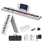 OYAYO 88 Key Folding Piano Keyboard, Full Size Semi-Weighted Portable Keyboard Support Lighted Keys MIDI, Digital Keyboard Piano with Piano Stickers, Sustain Pedal, for Kids Adult Birthday Gift(White)