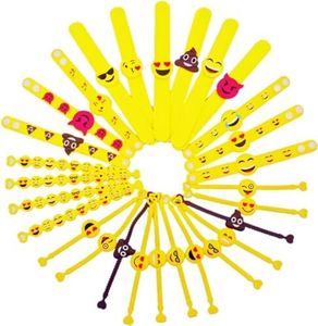 JZK 28x Emoji Slap Pulsera Banda de Goma Emoticon Pulsera de Silicona para niños Favores de Fiesta Relleno de Bolsas de Fiesta Regalo de cumpleaños para niños Suministros para Fiestas Juguetes