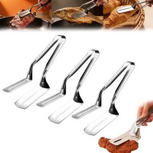 2026 New Stainless Steel Grill Clamp, Anti-Scald Extended Handle Spatula Tongs, Multifunctional Barbecue Clamp Grill Clamp Spatula Food Flip Shovel Clip for Steak Fish Bread BBQ Cooking (3pcs)