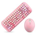 Candy Mini Wireless 2.4G USB Keyboard Mouse Set Round Keycap Multi-Colour Cute Lovely for Girls 84 Key (Multicolor Pink)…