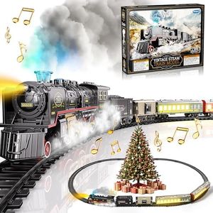 Funwee Train Set with Glowing Passenger Carriages for Under Christmas Tree,Electric Train Toy with Smoke,Light and Sound,Birthday Gifts Idea for 3 4 5 6 7+ Years Old Toddler Boys and Girls