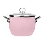 Enamel Stock Pot with Lid, 6-Quart Soup Pot with Circular Handle，Large Cooking Pot Boiling Pot for Gumbo, Stew, Boil, Pasta，Sauce (Pink)