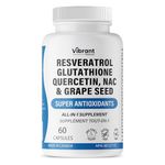 Resveratrol 500mg Glutathione 200mg Quercetin 200mg Grape Seed Extract - Antioxidant Supplement For Women and Men with N-Acetyl Cysteine and Selenium, Made in Canada 60 Capsules