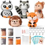 WATINC 25Pcs Woodland Animal Needle Felting Starter Kit DIY Needlework Craft Felting Tools Felt Needles Foam Mat Hedgehogs Squirrels Raccoons NOH Doll Wool Party Supplies for Beginners Adults Kids