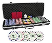 DA VINCI Professional Set of 500 11.5 Gram Casino Del Sol Poker Chips with Denominations, 2 Decks of Plastic Playing Cards, 2 Cut Cards & 3 Dealer Buttons (Black ABS Case)