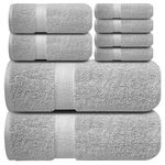 Infinitee Xclusives Premium Bath Towel Set for Bathroom, Hotel, Spa & Gym - [Pack of 8] 100% Cotton Bathroom Towel Set - 2 Bath Towels, 2 Hand Towels and 4 Washcloths |Charming Grey|